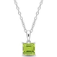 Peridot Solitaire Classic Basket Setting Pendant with Chain in Sterling Silver