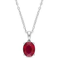 Lab Created Created Ruby Solitaire Classic Basket Setting Pendant with Chain in Sterling Silver