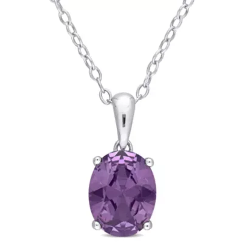 Simulated Alexandrite Solitaire Classic Basket Setting Pendant with Chain in Sterling Silver
