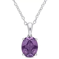 Simulated Alexandrite Solitaire Classic Basket Setting Pendant with Chain in Sterling Silver
