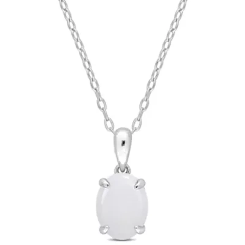 Opal Solitaire Classic Basket Setting Pendant with Chain in Sterling Silver