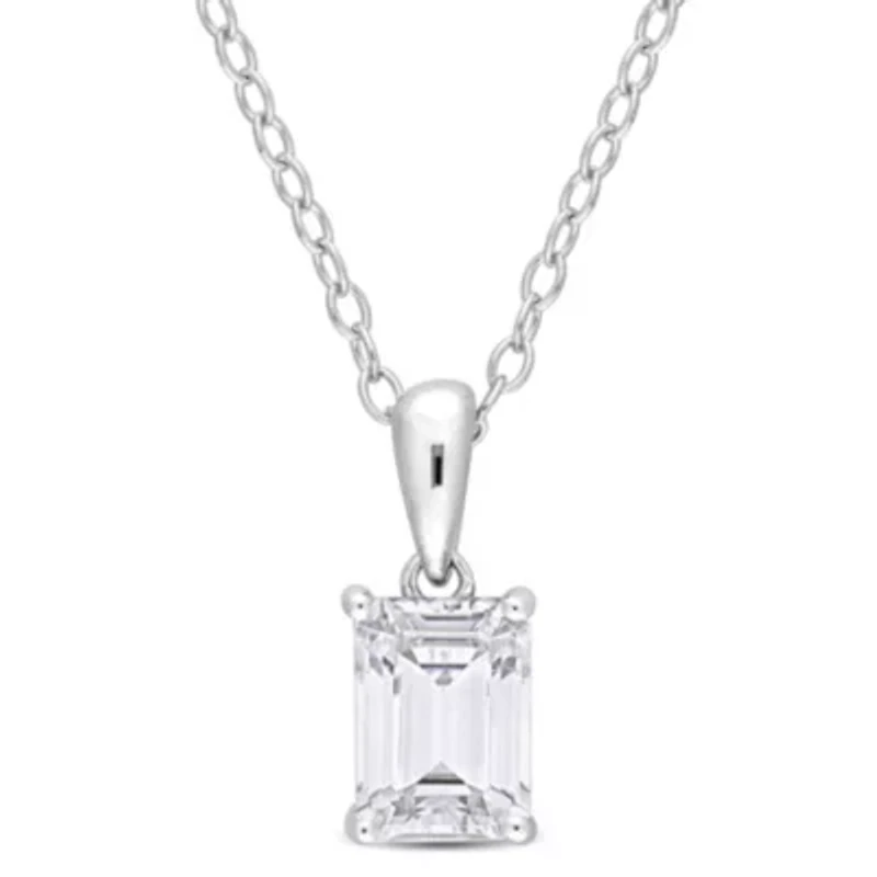 White Topaz Solitaire Classic Basket Setting Pendant with Chain in Sterling Silver