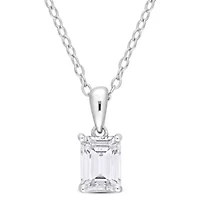 White Topaz Solitaire Classic Basket Setting Pendant with Chain in Sterling Silver