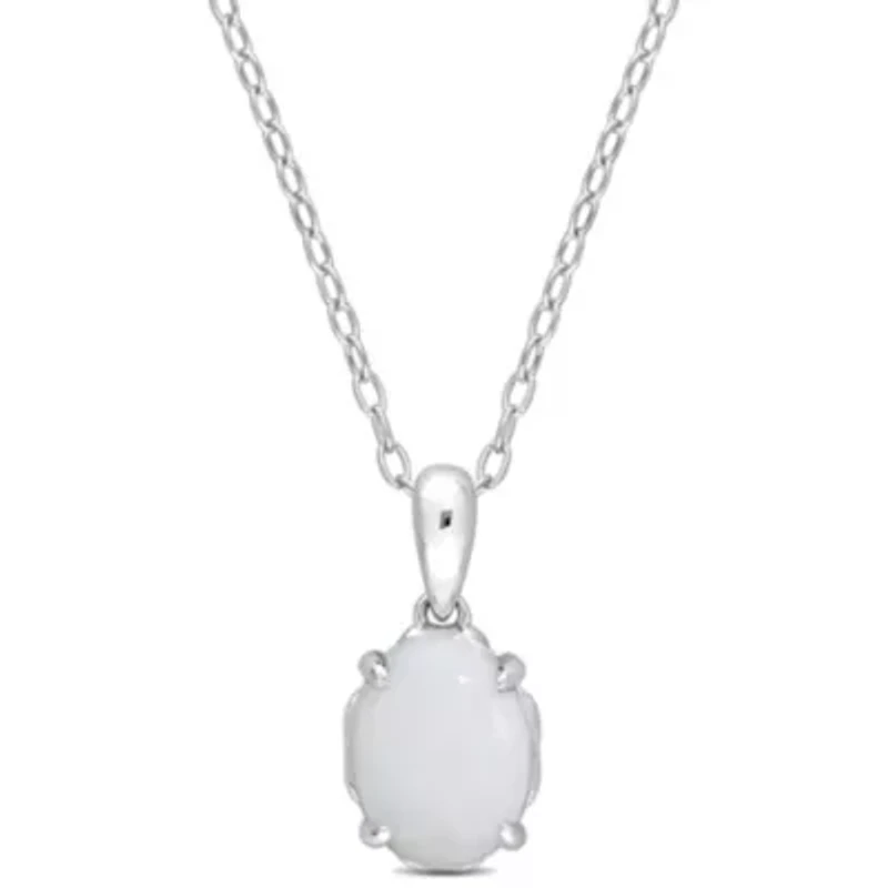 Opal Solitaire Design Pendant with Chain in Sterling Silver