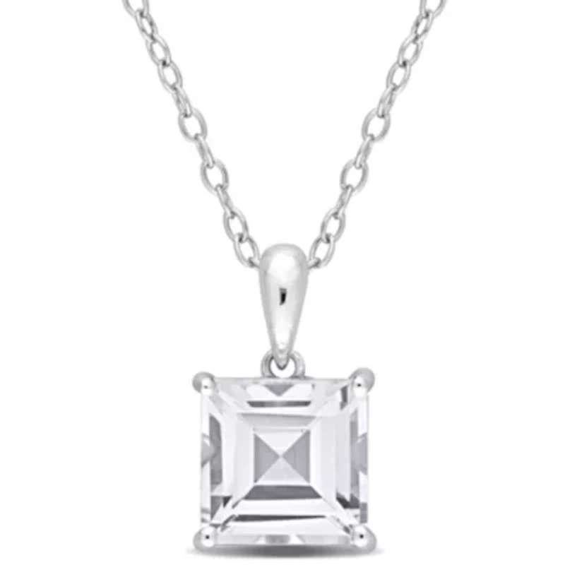 White Topaz Solitaire Design Pendant with Chain in Sterling Silver