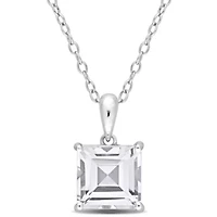 White Topaz Solitaire Design Pendant with Chain in Sterling Silver