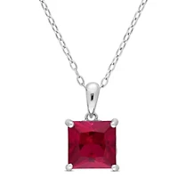 Lab Created Created Ruby Solitaire Design Pendant with Chain in Sterling Silver