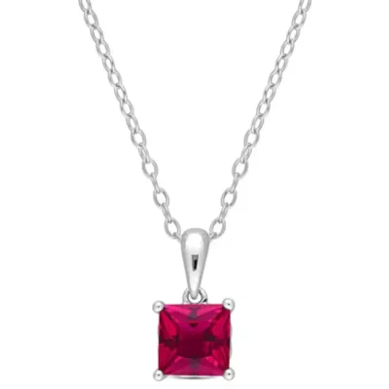 Lab Created Created Ruby Solitaire Design Pendant with Chain in Sterling Silver