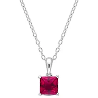 Lab Created Created Ruby Solitaire Design Pendant with Chain in Sterling Silver