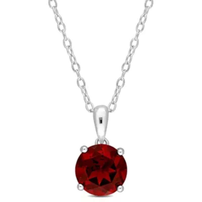 Garnet Solitaire Design Pendant with Chain in Sterling Silver