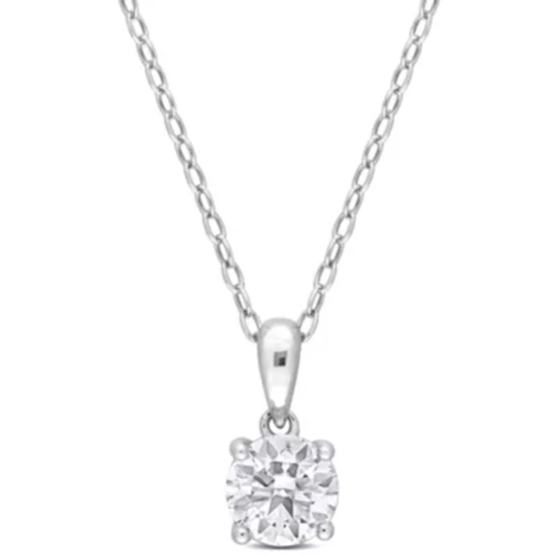 White Topaz Solitaire Design Pendant with Chain in Sterling Silver