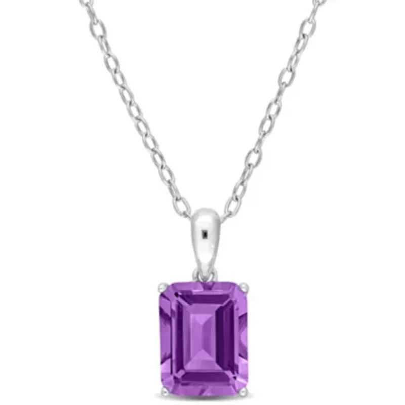 Amethyst Solitaire Design Pendant with Chain in Sterling Silver
