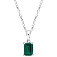 Lab Created Created Emerald Solitaire Design Pendant with Chain in Sterling Silver