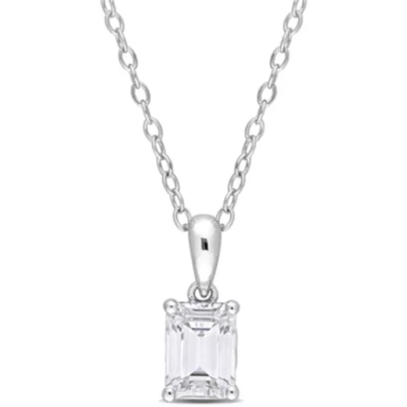 White Topaz Solitaire Design Pendant with Chain in Sterling Silver