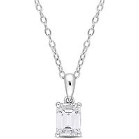 White Topaz Solitaire Design Pendant with Chain in Sterling Silver