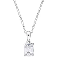 Lab Created Created White Sapphire Solitaire Design Pendant with Chain in Sterling Silver
