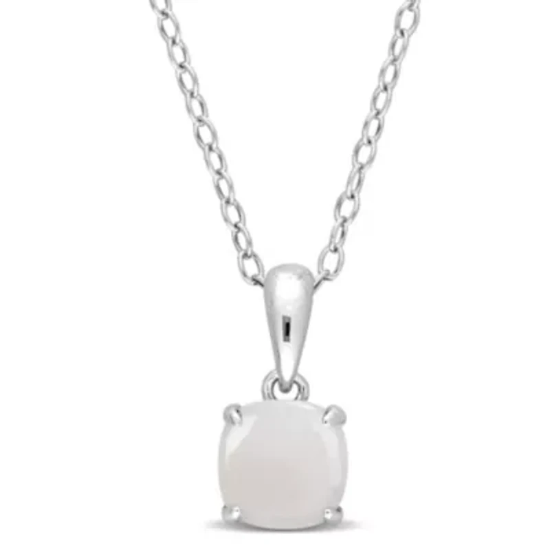 Opal Solitaire Classic Basket Setting Pendant with Chain in Sterling Silver