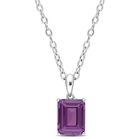 Simulated Alexandrite Solitaire Design Pendant with Chain in Sterling Silver