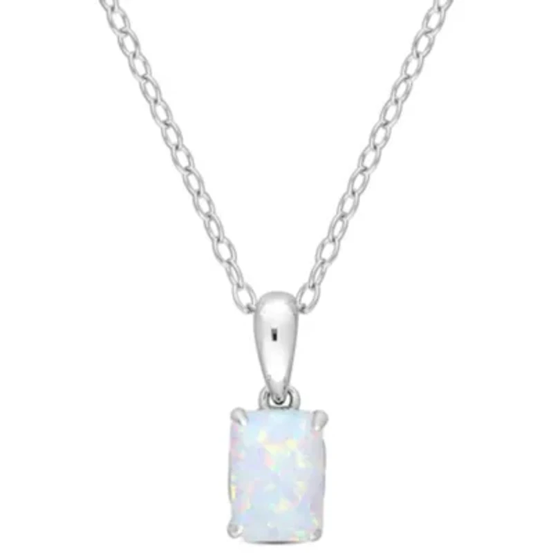 Lab Created Created Opal Solitaire Design Pendant with Chain in Sterling Silver