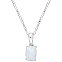 Lab Created Created Opal Solitaire Design Pendant with Chain in Sterling Silver