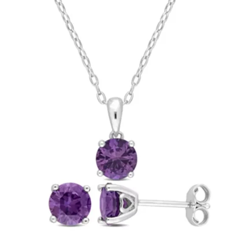 Lab Created Simulated Alexandrite Pendant with Chain and Earrings 2-Piece Set in Sterling Silver