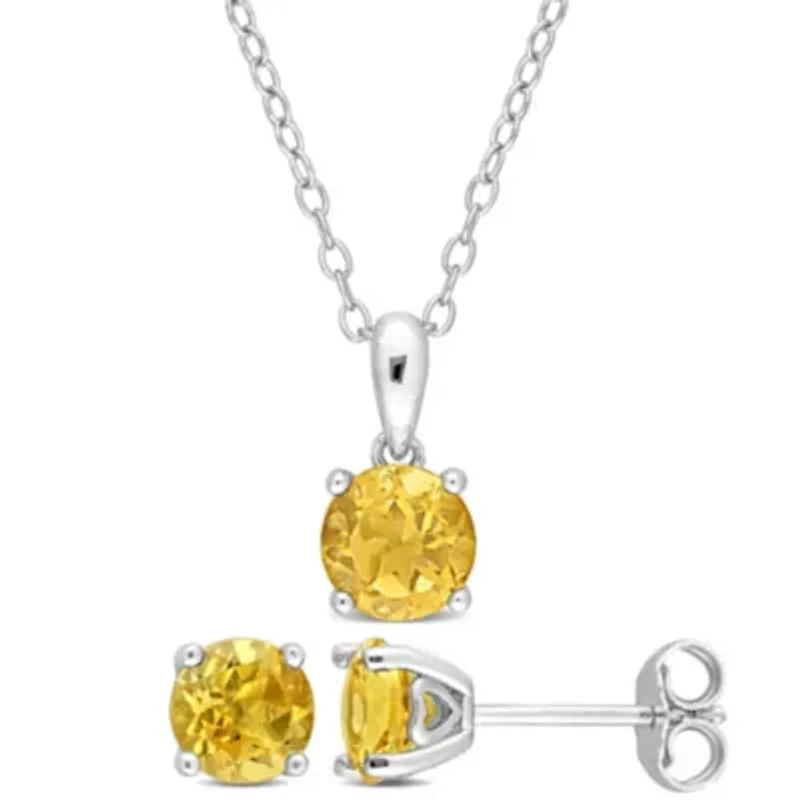 Citrine Pendant with Chain and Earrings 2-Piece Set in Sterling Silver