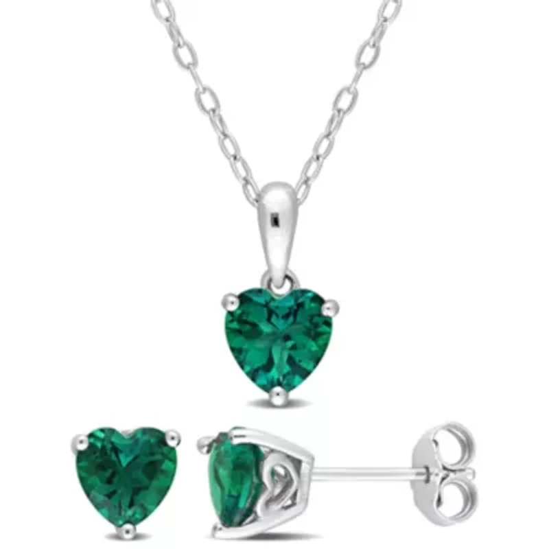 Lab Created Created Emerald Pendant with Chain and Earrings 2-Piece Set in Sterling Silver