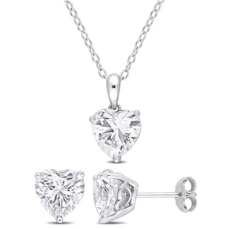 Lab Created Created White Sapphire Pendant with Chain and Earrings 2-Piece Set in Sterling Silver