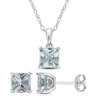 Created Spinel (Aquamarine) Pendant with Chain and Earrings 2-Piece Set in Sterling Silver