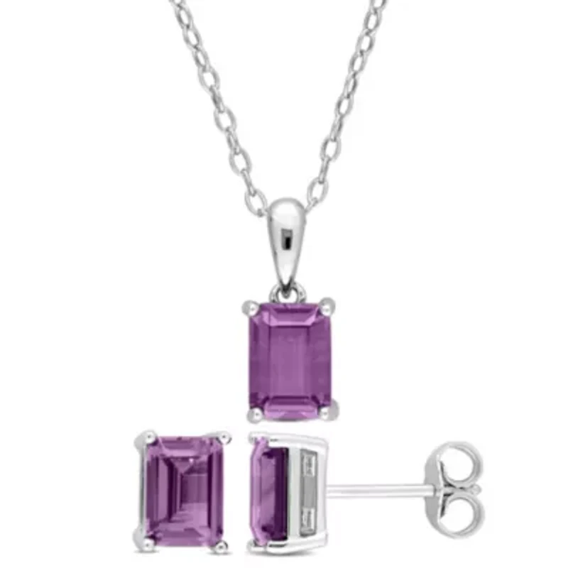 Lab Created Simulated Alexandrite Pendant with Chain and Earrings 2-Piece Set in Sterling Silver