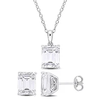 White Topaz Solitaire Pendant with Chain and Stud Earrings 2-Piece Set in Sterling Silver
