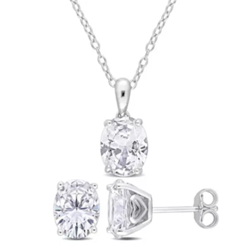 Lab Created Created White Sapphire Pendant with Chain and Earrings 2-Piece Set in Sterling Silver