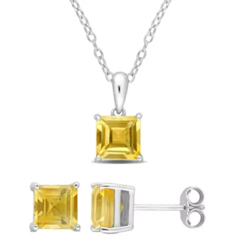 Citrine Solitaire Pendant with Chain and Stud Earrings 2-Piece Set in Sterling Silver