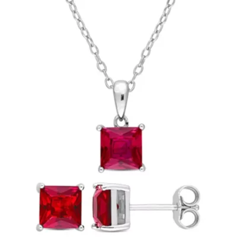 Lab Created Created Ruby Pendant with Chain and Earrings 2-Piece Set in Sterling Silver