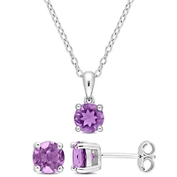 Amethyst Pendant with Chain and Earrings 2-Piece Set in Sterling Silver