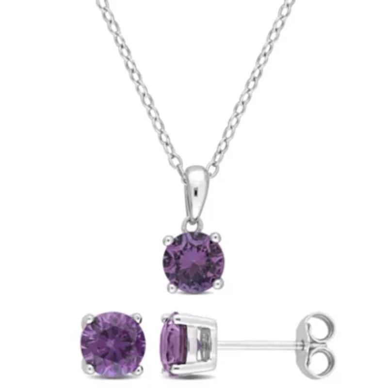 Lab Created Simulated Alexandrite Pendant with Chain and Earrings 2-Piece Set in Sterling Silver