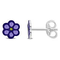 Children Purple Enamel Flower Stud Earrings in Sterling Silver