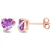 Amethyst and Diamond Accent Stud Earrings in Rose Plated Sterling Silver