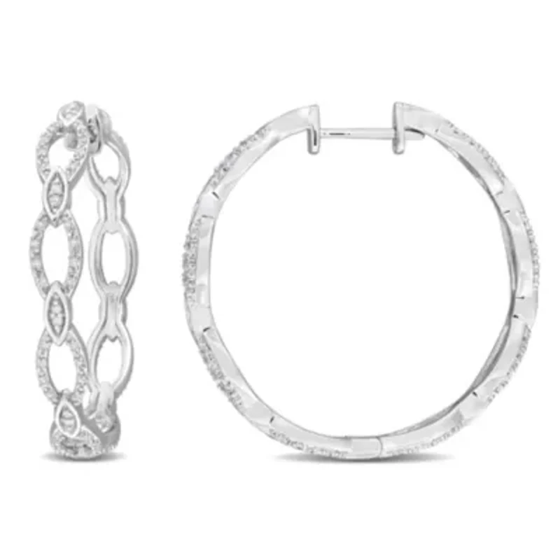 1/4 CT TW Diamondd Hoop Earrings in Sterling Silver
