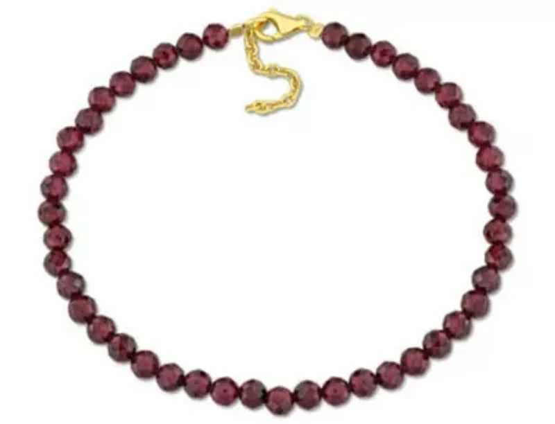 Garnet Facetted Beaded Bracelet in Yellow Plated Sterling Silver
