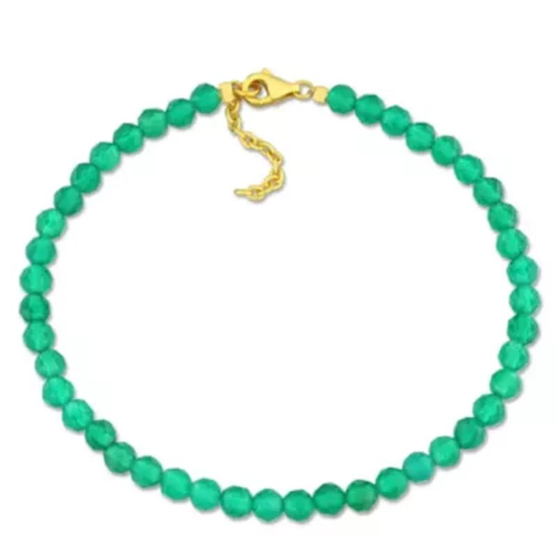 Green Onyx Facetted Bead Bracelet in Yellow Plated Sterling Silver