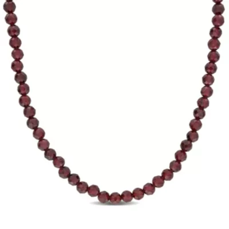 Garnet Facetted Bead Necklace in Yellow Plated Sterling Silver
