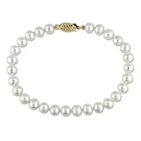6-6.5mm Freshwater Cultured Pearl Bracelet with 14K Yellow Gold Fisheye Clasp