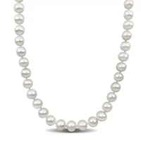 9-10mm Freshwater Cultured Pearl Necklace with 14K Yellow Gold Fisheye Clasp
