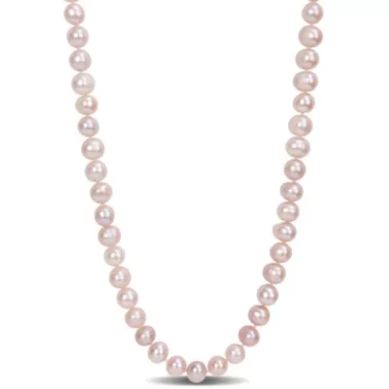6.5-7mm Pink Freshwater Cultured Pearl Necklace with Sterling Silver Fisheye Clasp