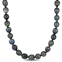 11-12mm Black Tahitian Cultured Pearl Necklace with 14K White Gold Ball Clasp