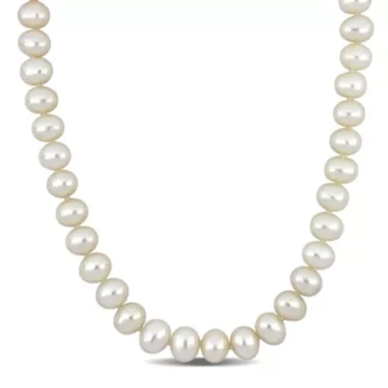 8-9mm Freshwater Cultured Pearl Necklace with 14K Yellow Gold Fisheye Clasp