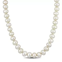 8-9mm Freshwater Cultured Pearl Necklace with 14K Yellow Gold Fisheye Clasp