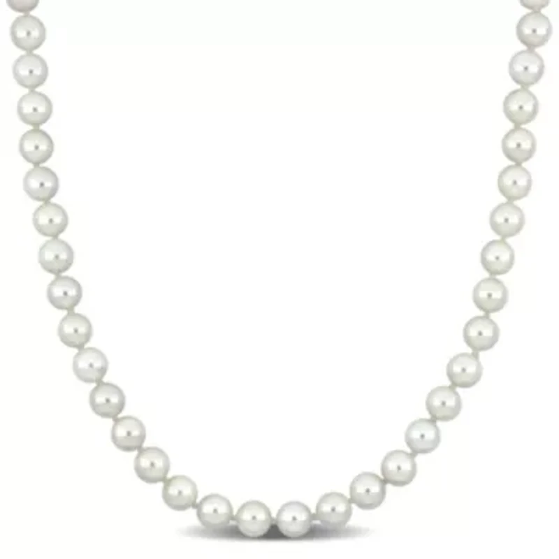 6-6.5mm Japanese Akoya Cultured Pearl Necklace with 14K Yellow Gold Fisheye Clasp