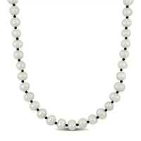7-8mm Freshwater Cultured Pearl and Black Spinel Beads Necklace with Sterling Silver Lobster clasp
